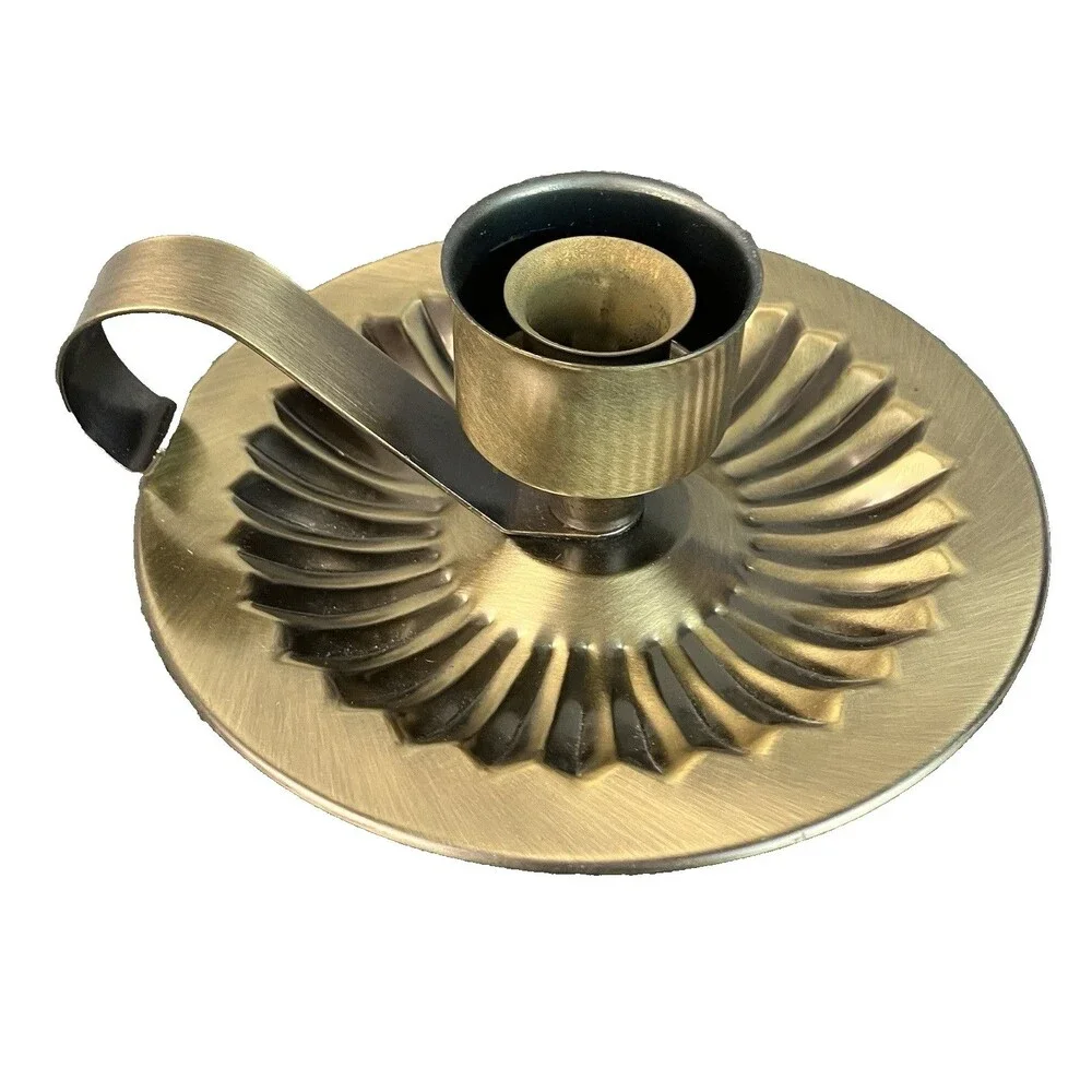 VTG Home Interiors Homco Brushed Gold/Brass Color Candle Holder MCM New In Box